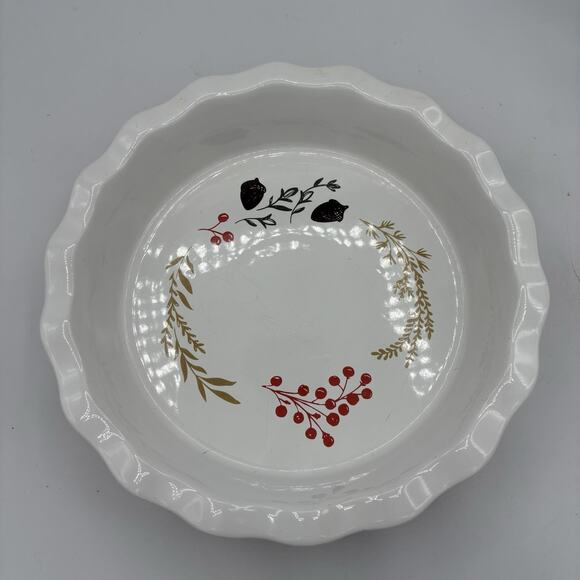 Threshold Pie Dish Baking Plate 10.5"x2" Fall Harvest Thanksgiving‎ Acorn Wheat - Picture 1 of 9